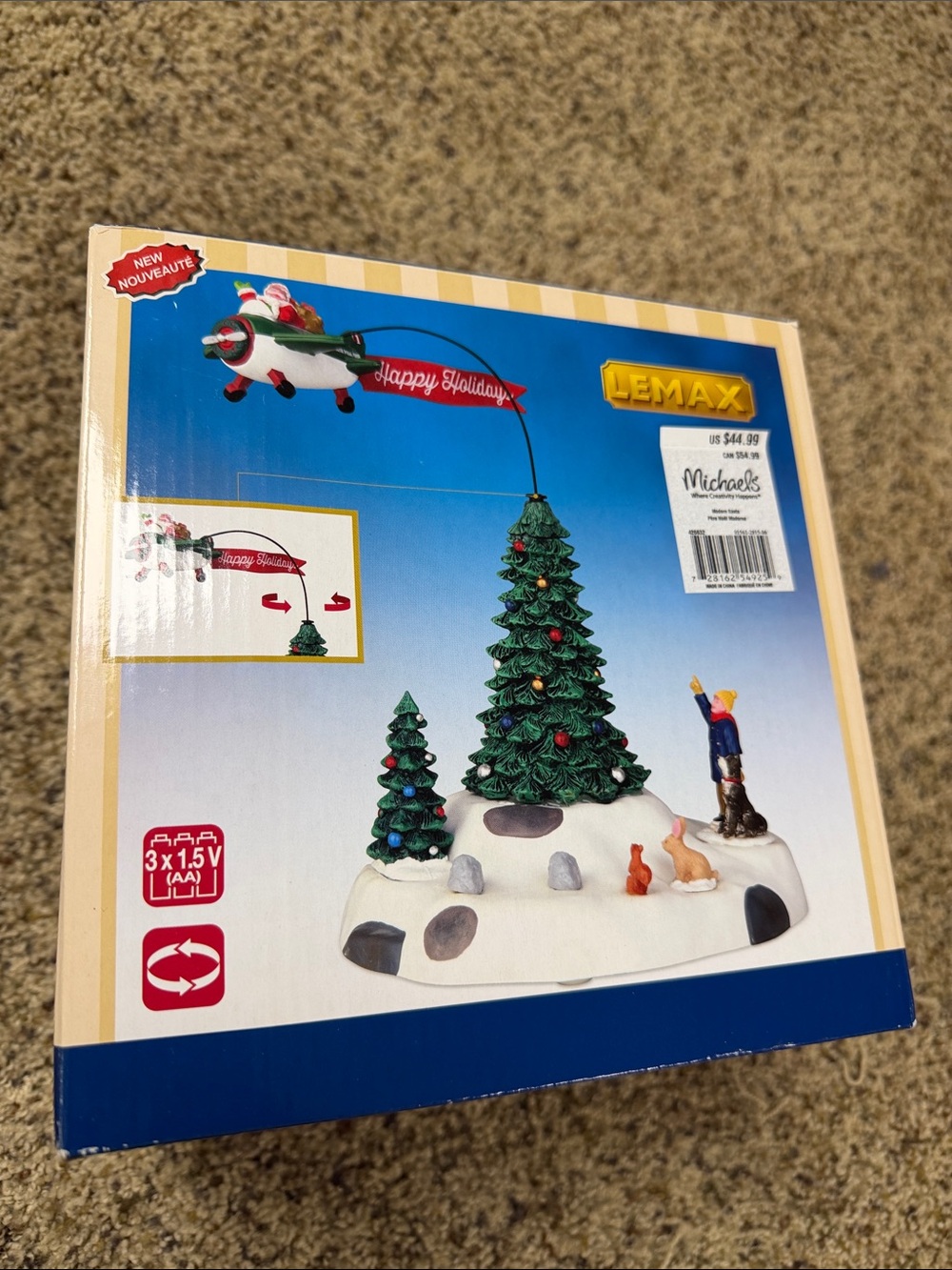 Lemax Green Christmas Tree Scene with Red Airplane Banner